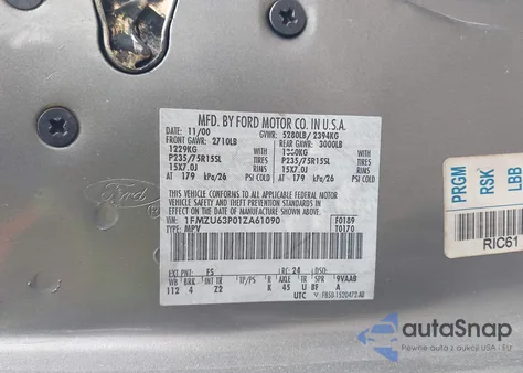 2001 Ford Explorer Xlt z USA, uszkodzony, nr VIN 1FMZU63P01ZA61090